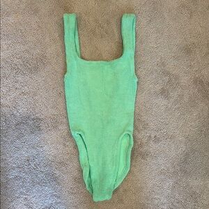 Hunza G Green Bodysuit One Piece with Square Neckline